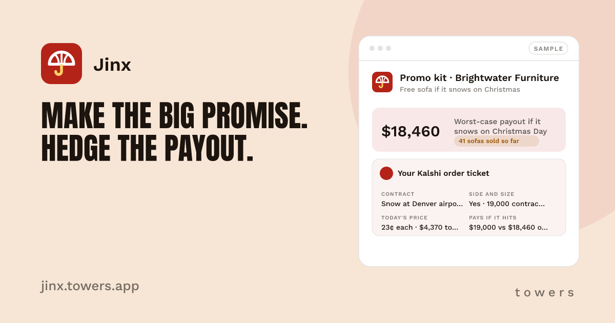 Jinx · Make the big promise. Hedge the payout.